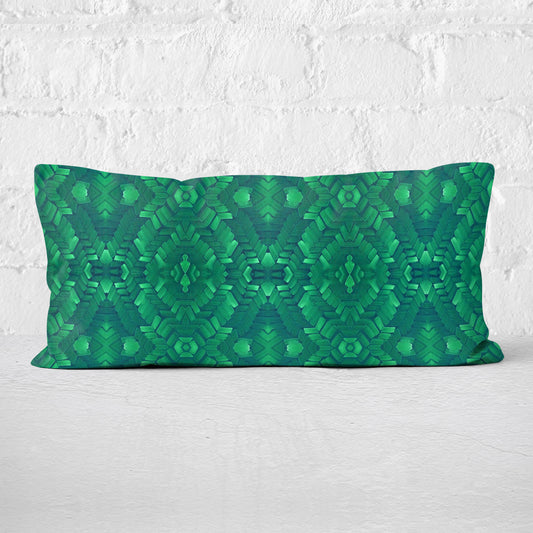 Rectangular lumbar pillow featuring a hand-painted abstract pattern in bright green.